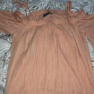Off the shoulder pink and gold blouse